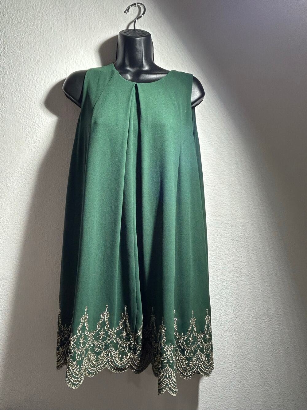 Old Money VTG CORE  Emerald Green/ Embroidered Gold Swing Mini Dress/ Size